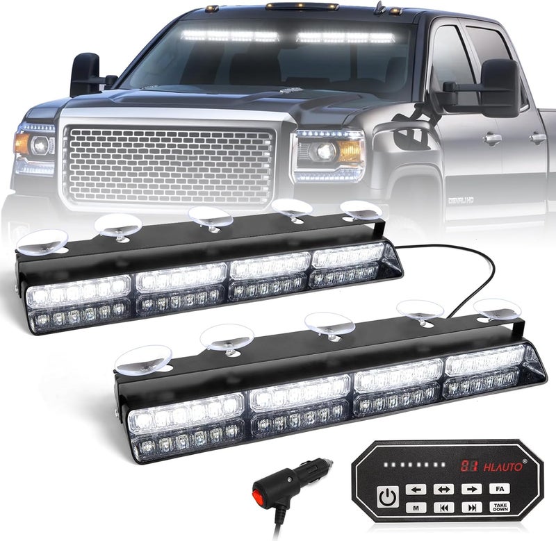 HLauto 604N Emergency Dash Strobe Lights: 2x16.8 inch White Security Light w/Take Down, 48 LED Safety Flashing Warning Hazard Interior Windshield Visor Light Bar for Trucks Vehicles - Image 1